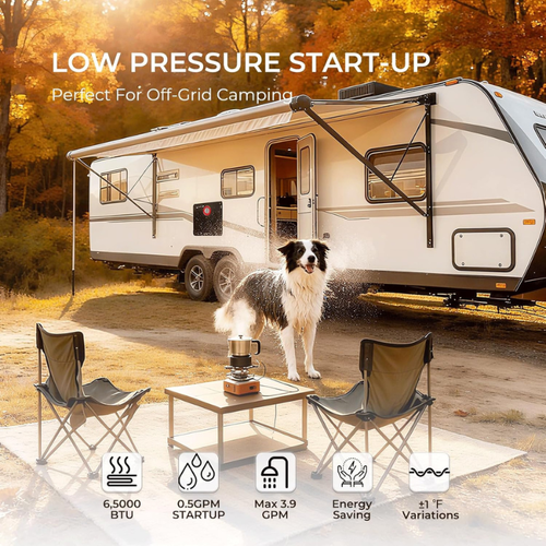 Camplux Elite 65,000 BTU RV Tankless Water Heater 2.64 GPM-Black