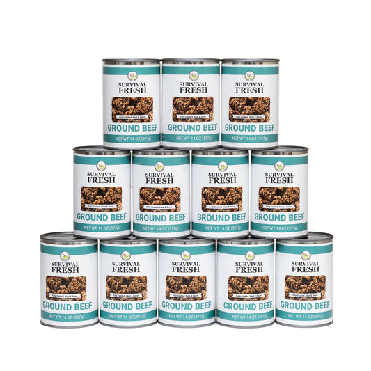 Survival Fresh Meats - Ground Beef Canned Meat 14 oz Cans - Case of 12