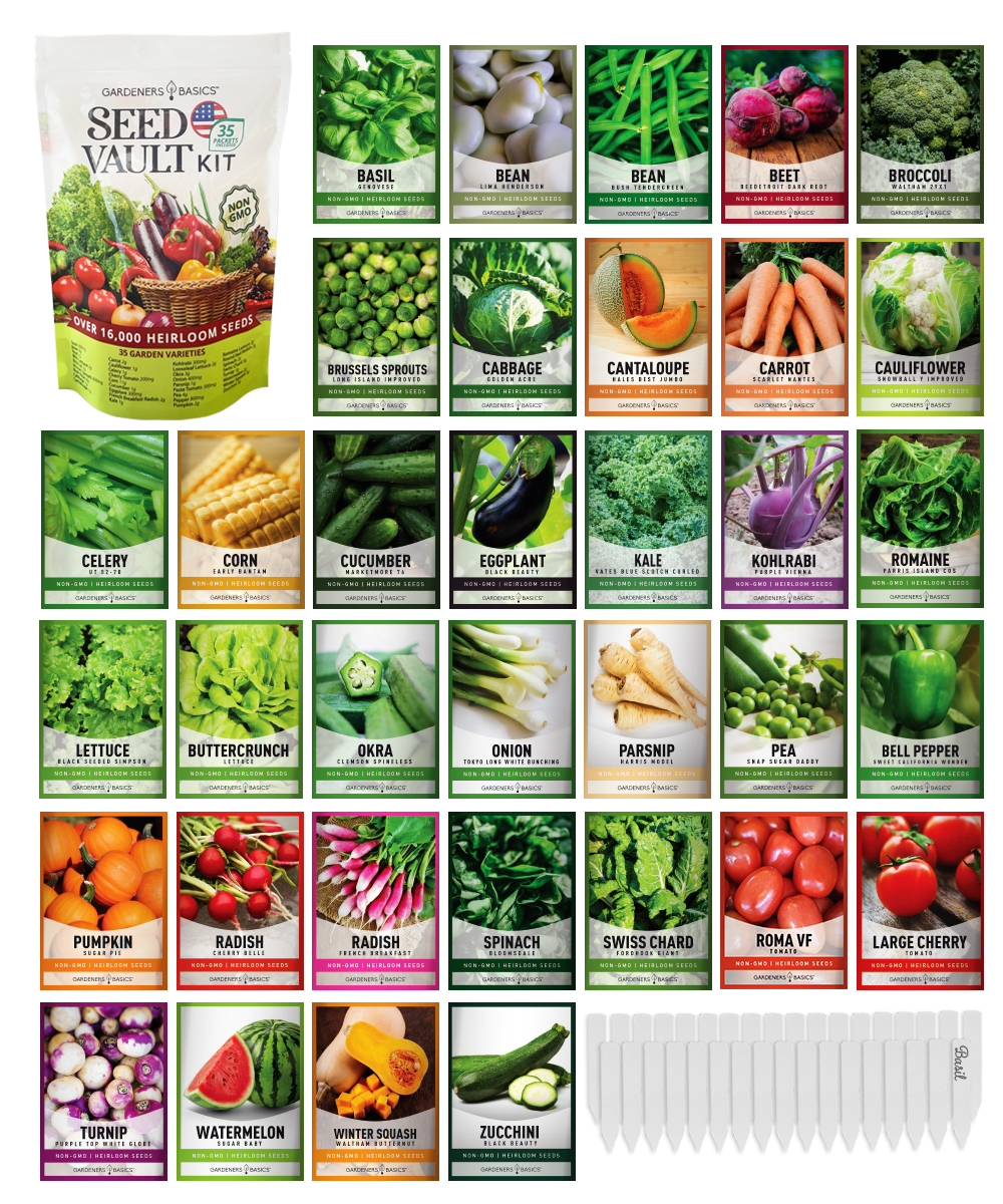 garden seeds variety pack Survival Vegetable Seeds Garden Kit Over 16,000 Seeds Non-GMO and Heirloom