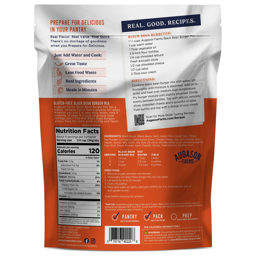 Gluten Free Black Bean Burger Mix Pouch, 9 Servings