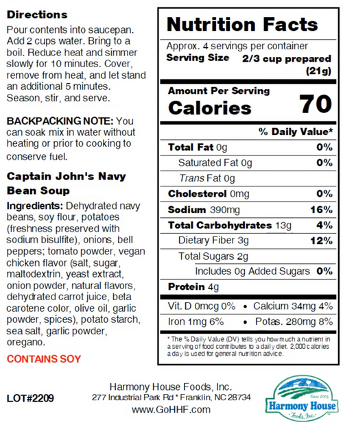 captain johns navy bean soup mini zip