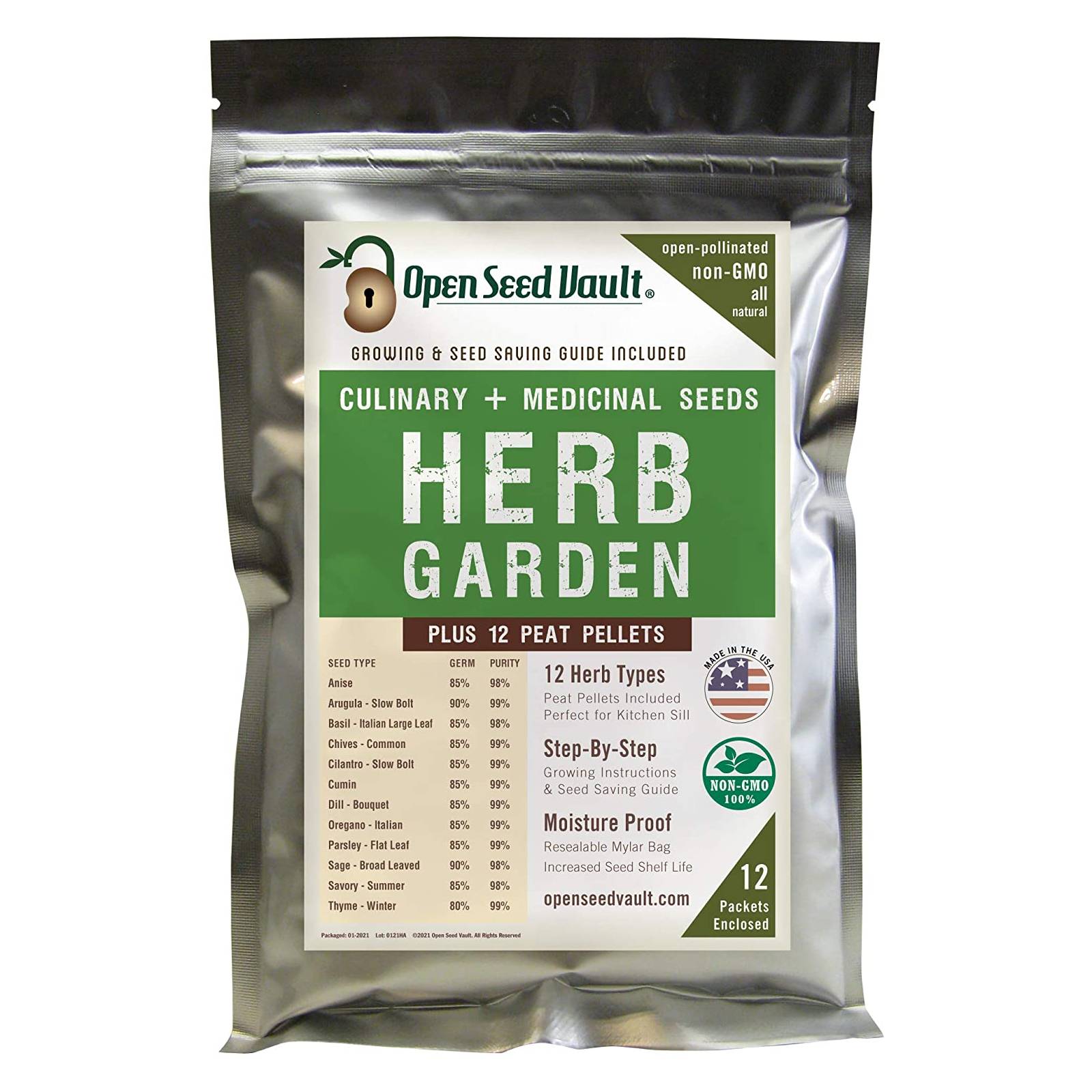 open seed vault herb garden 100% Non-gmo Heirloom Culinary and Medicinal Herb Kit 12 Easy-to-Grow Herb Seeds