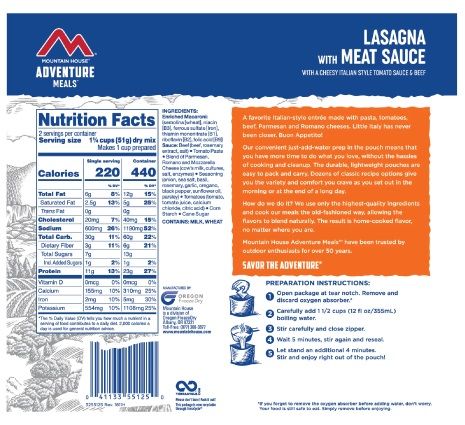 Mountain House - Lasagna W/ Meat Sauce Mylar Pouch