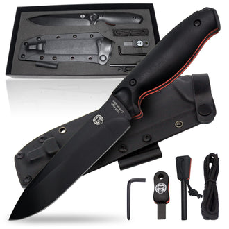 "The Fireline" Bushcraft Survival Knife with 1095 High Carbon Blade Giftset (Black and Orange)