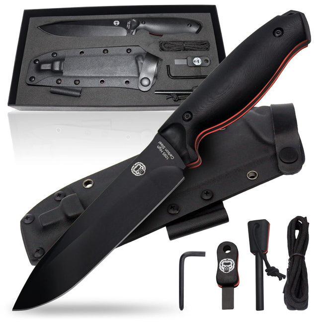 "The Fireline" Bushcraft Survival Knife with 1095 High Carbon Blade Giftset (Black and Orange)