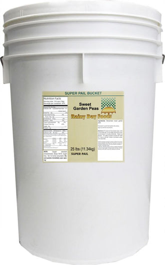 Rainy Day Foods Non-GMO Garden Peas Sweet 5 Gallon 20 lb. Super Pail - 648 Servings